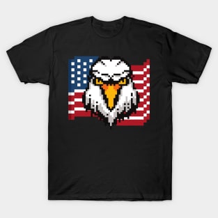 Bald Eagle and American Flag USA Patriotic Pixel Art T-Shirt